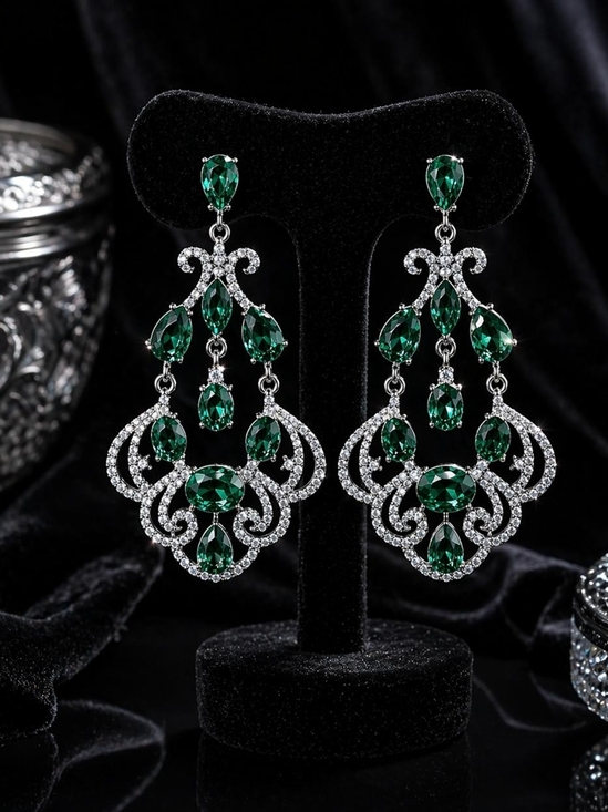 Anthropologie Jewelry - Emerald Green Crystal Chandelier Earrings - Women Jewelry